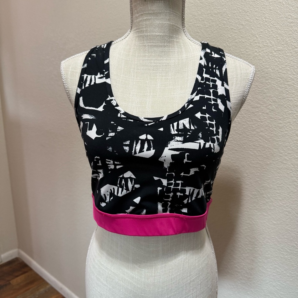 🤠 3/$20 LuLaRoe INVINCIBLE Sports Bra BLACK WHITE PINK Rise Workout - Large